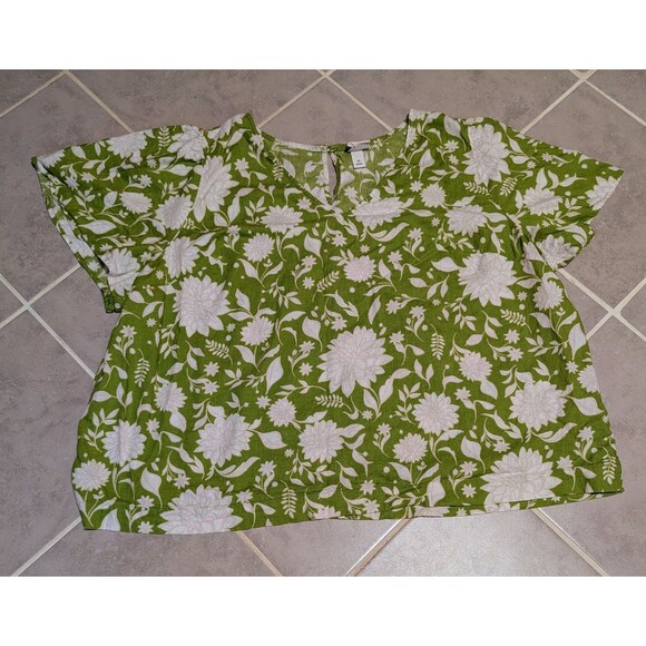 Ava & Viv Women's green floral print Plus Size Short Sleeve Blouse 3X - Picture 5 of 13